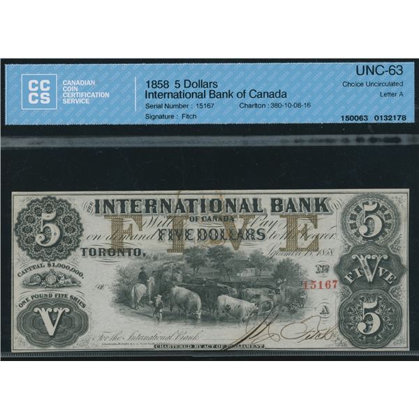 International Bank of Canada $5, 1858
