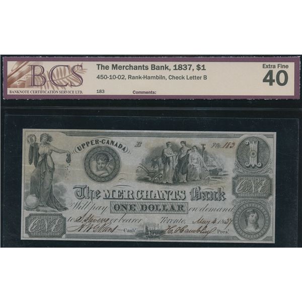 Merchants Bank $1, 1837