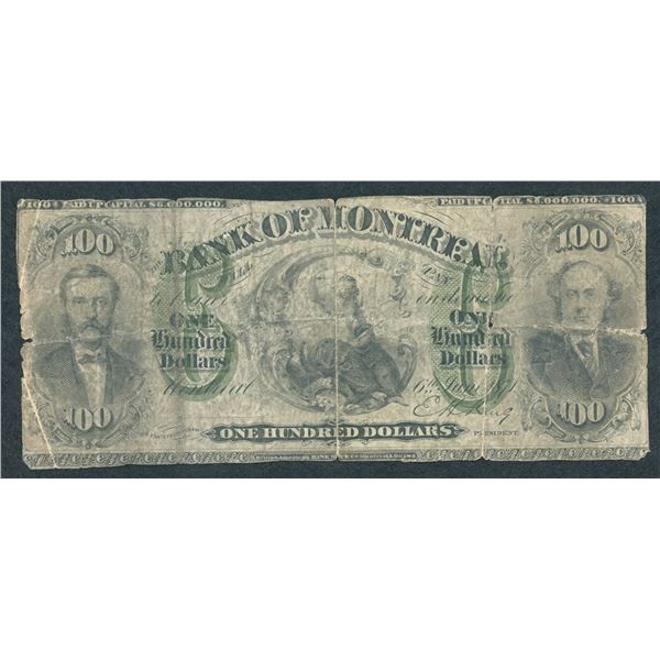 Bank of Montreal $100, 1871 - Proof
