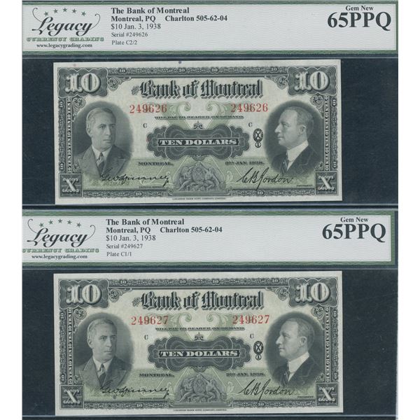 Bank of Montreal $10, 1938 - Consecutive Pair