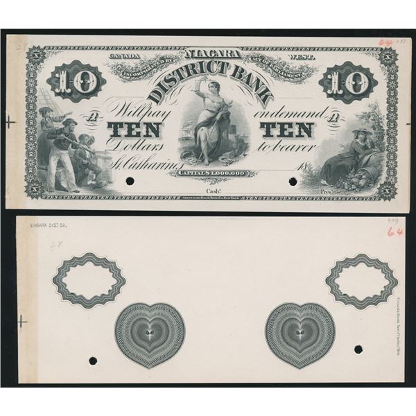 Niagara District Bank $10, 18_ Front & Back Proofs