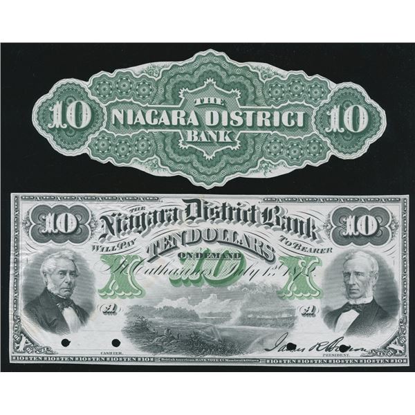 Niagara District Bank $10, 1872 - Front & Back Proofs