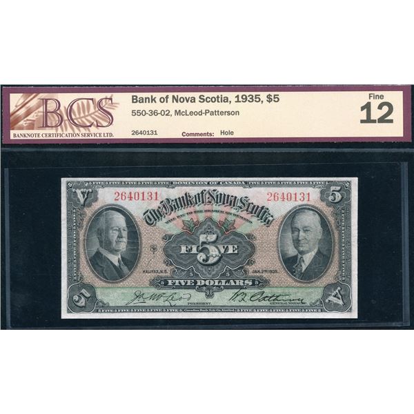 Bank of Nova Scotia $5, 1935