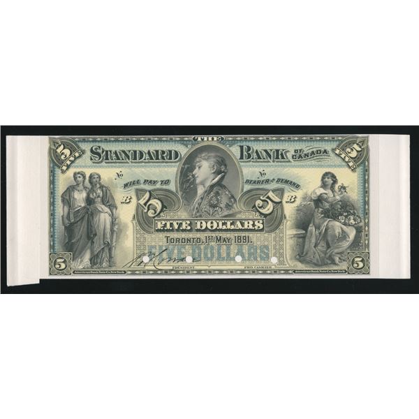 Standard Bank of Canada $5, 1891 - Front Proof