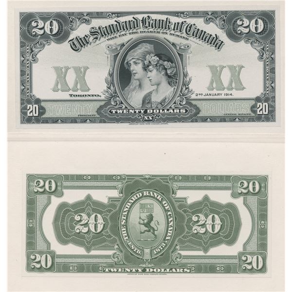 Standard Bank of Canada $20, 1914 - Front & Back Proofs