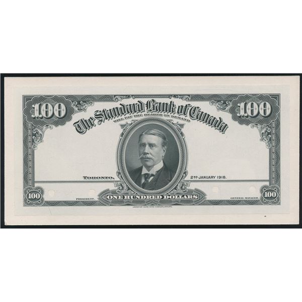 Standard Bank of Canada $100, 1918 - Front Proof