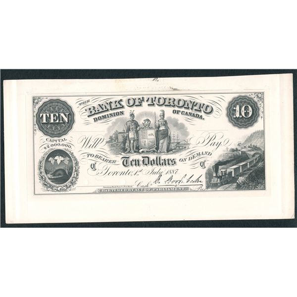 Bank of Toronto $10, 1887 - Front Proof