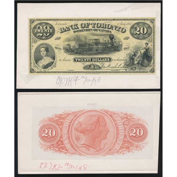 Bank of Toronto $20, 1887 - Front & Back Proofs