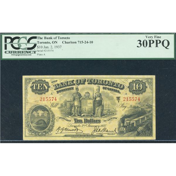 Bank of Toronto $10, 1937