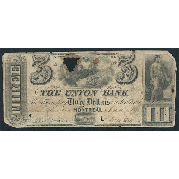 Union Bank of Canada $3, 1838