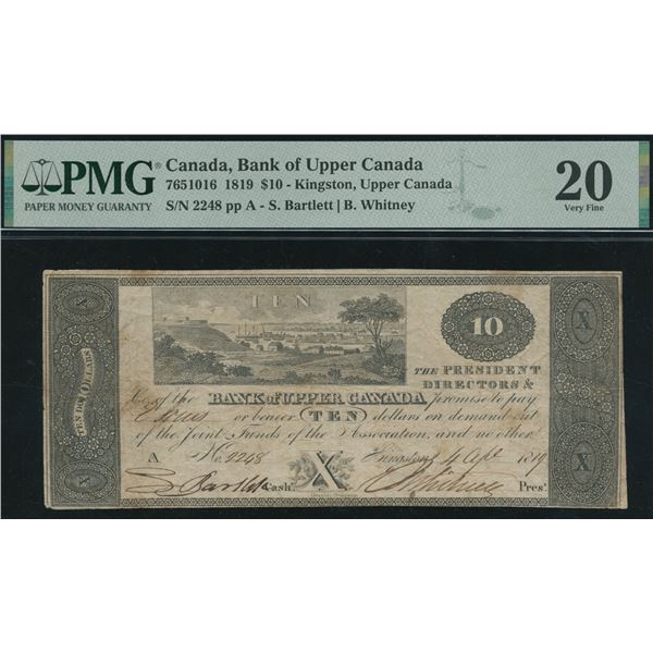 Bank of Upper Canada $10, 1819