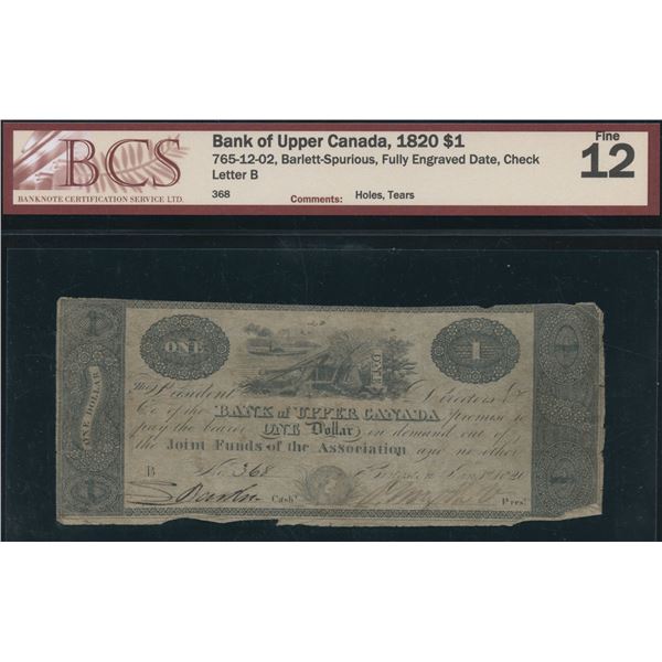 Bank of Upper Canada $1, 1820