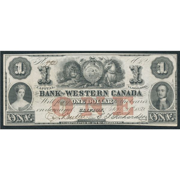 Bank of Western Canada $1, 1859