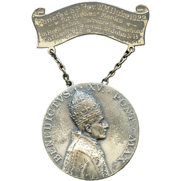 Benedictvs XV Pont Max Medal, Suspension States "Donated by Rev. W.M. Duke 1922 for Highest Marks in
