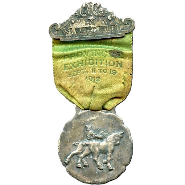 Nova Scotia Provincial Exhibition 1912 Asst. Superintendent Badge. White Metal.