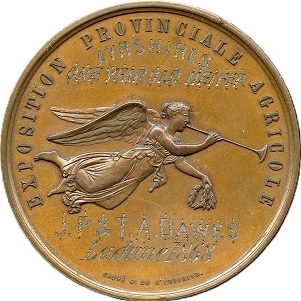 Lr. 610, CH-EQCA-6 Chambre D'Agriculture Du Bas Canada Award Medal. Copper.