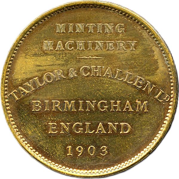 Pair of Minting Machinery Taylor & Challen Ld. Birmingham England 1903 Coining Press Medals.