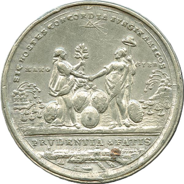 BHM 255, Betts 610. 1783 Treaty of Paris. White Metal, with copper plug.