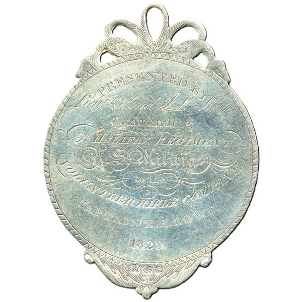 Hand Engraved 3rd Halifax Regiment Nova Scotia 1829 Medal Silver.