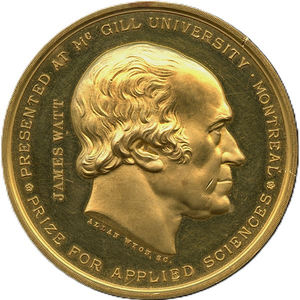 McGill University James Watt Medal. 1884. Gold.