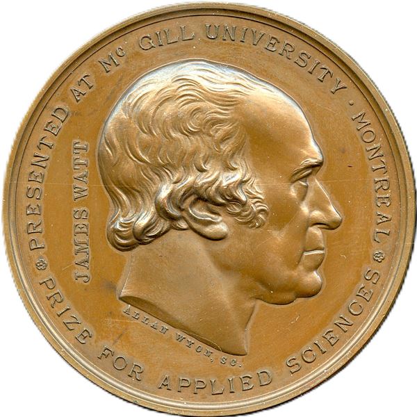 McGill University James Watt Medal. 1884. Copper.