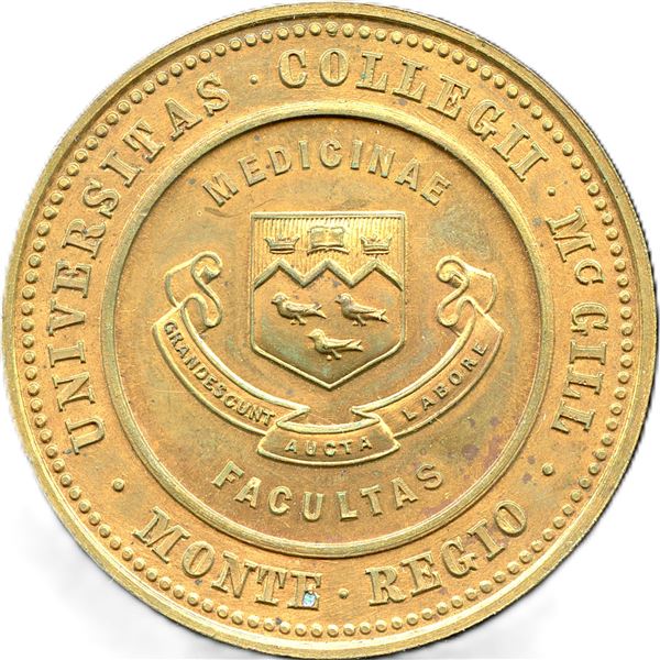 McGill University Thomas Smith Wood Medal. Brass.