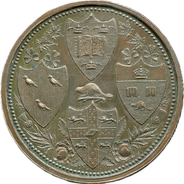 Medal With The Coat Of Arms Representing Oxford, Cambridge, McGill And University Of Toronto. Copper