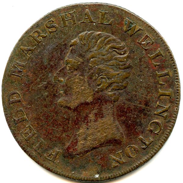 Field Marshal Wellington, Deliverer of Portugal and Spain 1814 Medalette.