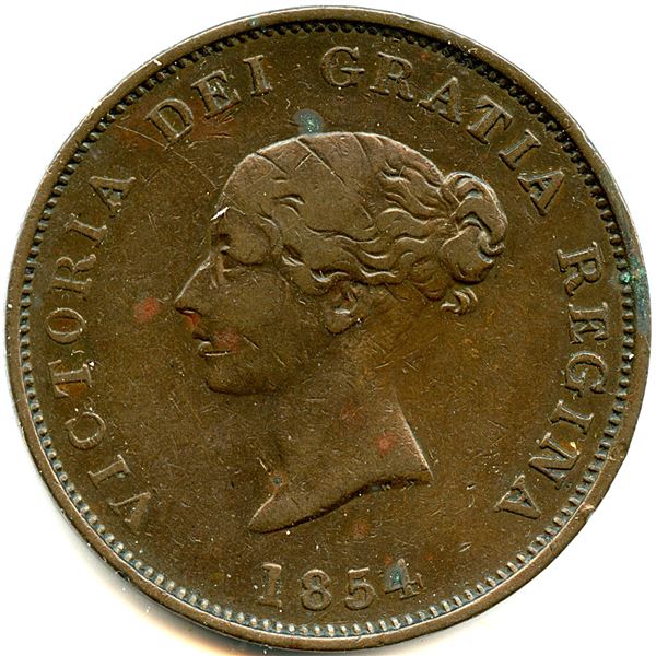 Lot of Fourteen Br 911 1854 Frigate One Penny New Brunswick Tokens.