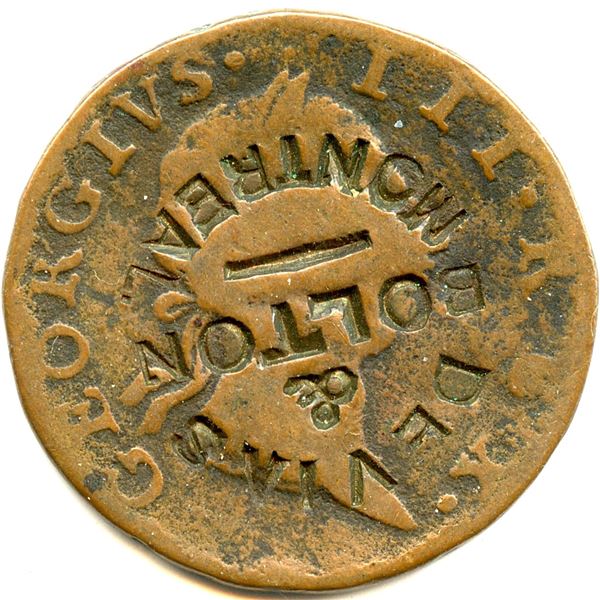 Devins & Bolton Countermarked on a 1766 Irish ½d.