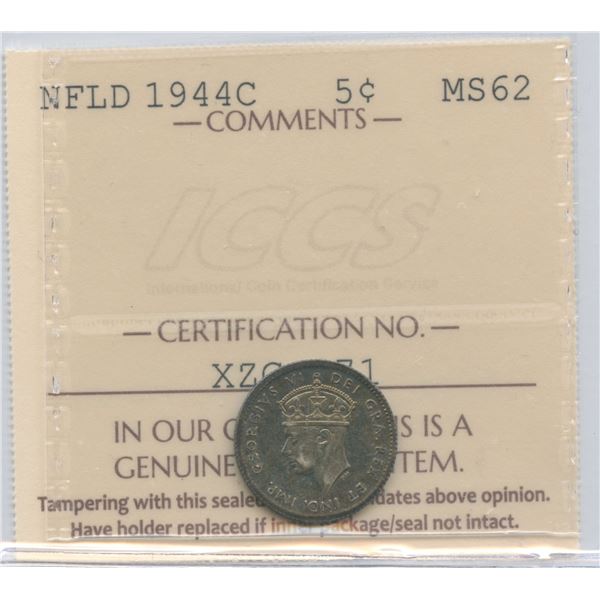 1944c Newfoundland Five Cents