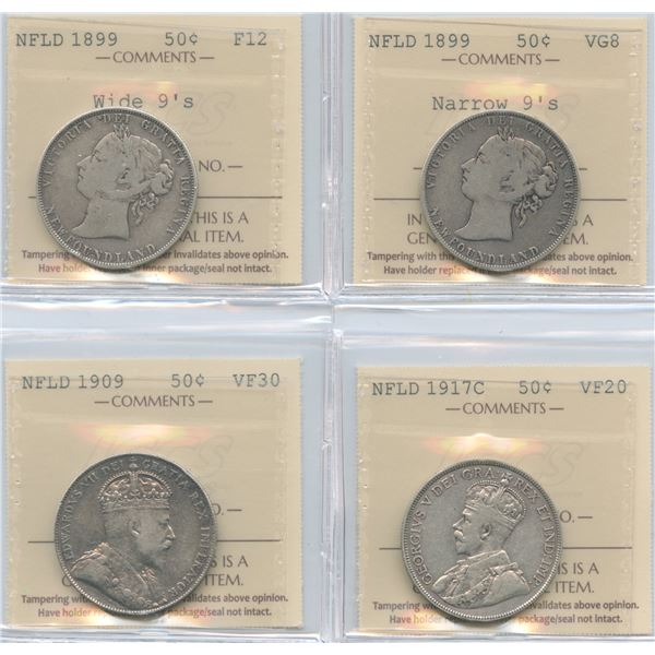 Lot of 4 ICCS Graded Newfoundland Fifty Cents
