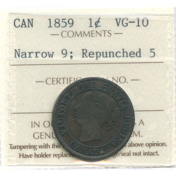 1859 One Cent - Narrow 9, Repunched 5.