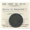 Image 1 : 1859 One Cent - Narrow 9, Repunched 5.