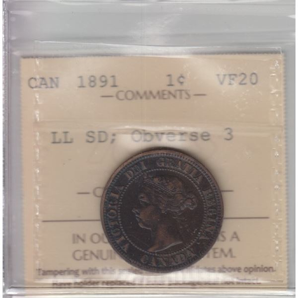 1891 One Cent - Small Date, Large Leaves