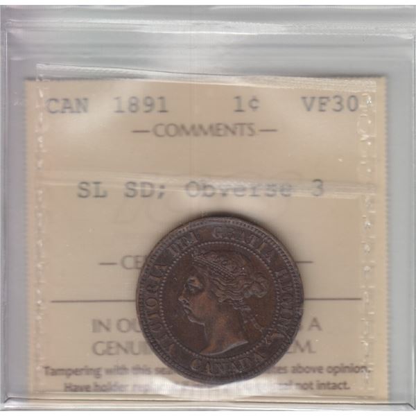 1891 One Cent - Small Date, Small Leaves