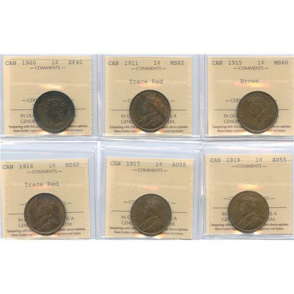 Lot of 7 ICCS Graded One Cents