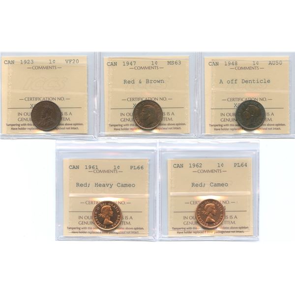 Lot of 5 ICCS Graded One Cents