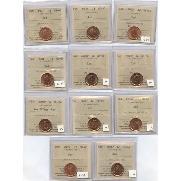 1997 - 2006P One Cents - ICCS Graded Lot of 11