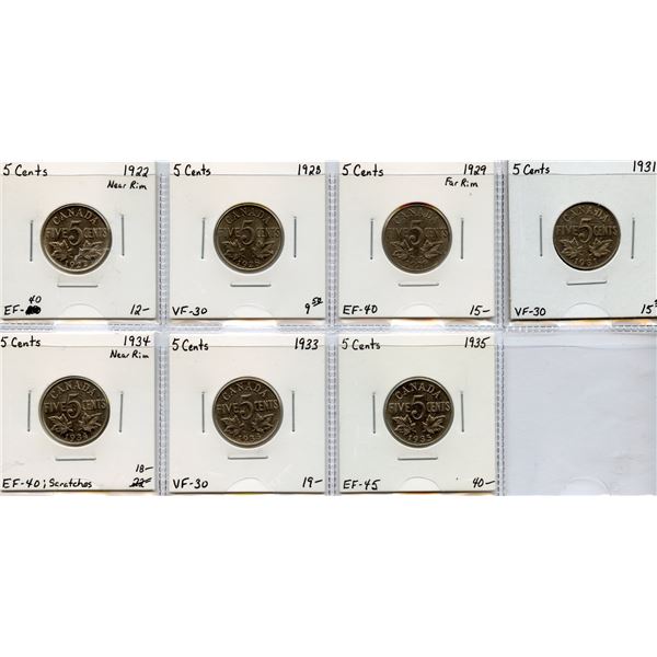 1922 - 1935 Five Cents - Lot of 7