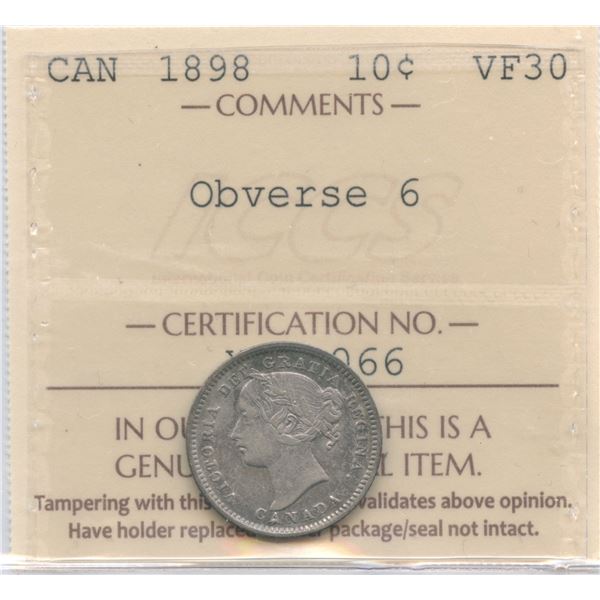 1898 Ten Cents - Obverse 6