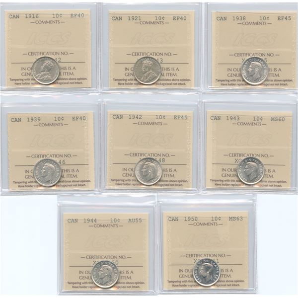 Lot of 8 ICCS Graded Ten Cents