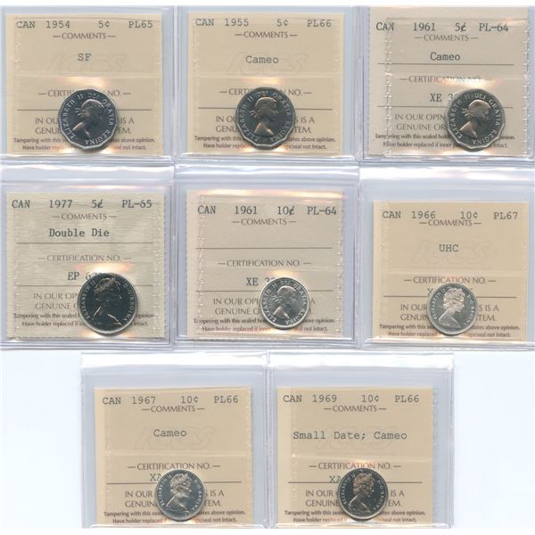 Lot of 8 ICCS Graded Five & Ten Cents