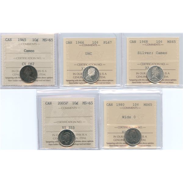 Lot of 5 ICCS Graded Ten Cents