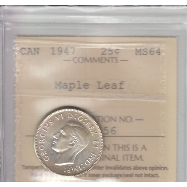 1947 Twenty-Five Cents - Maple Leaf