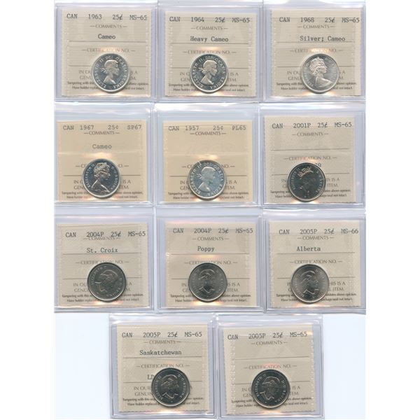 Lot of 11 ICCS Graded Twenty-Five Cents