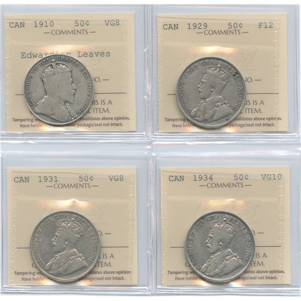 Lot of 4 ICCS Graded 1910 - 1934 Fifty Cents