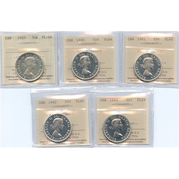 Lot of 5 ICCS Graded Proof Like Fifty Cents