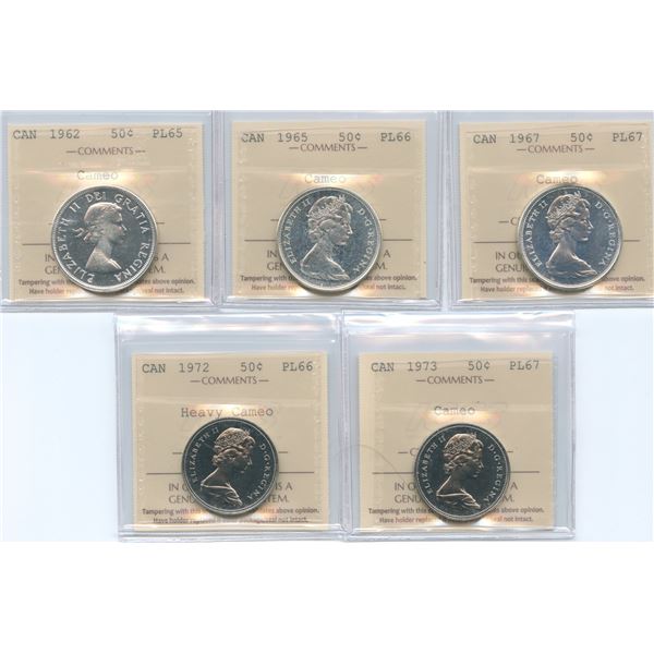 Lot of 5 ICCS Graded Proof Like Fifty Cents