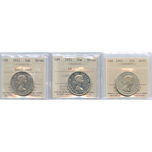 Lot of 3 ICCS Graded Fifty Cents